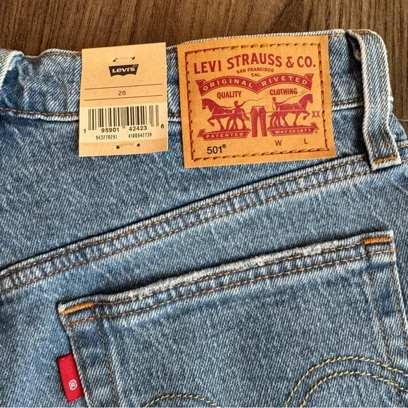 Women's Levi's 501 Button Fly Vintage Style Cutoff BLUE Jean Shorts Size 28 NWT - Picture 4 of 9
